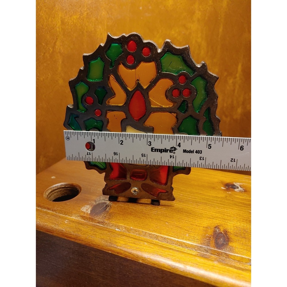 Vintage Stained Glass & Cast-Iron Christmas Tea Light Candle Holder Festive - Picture 5 of 6